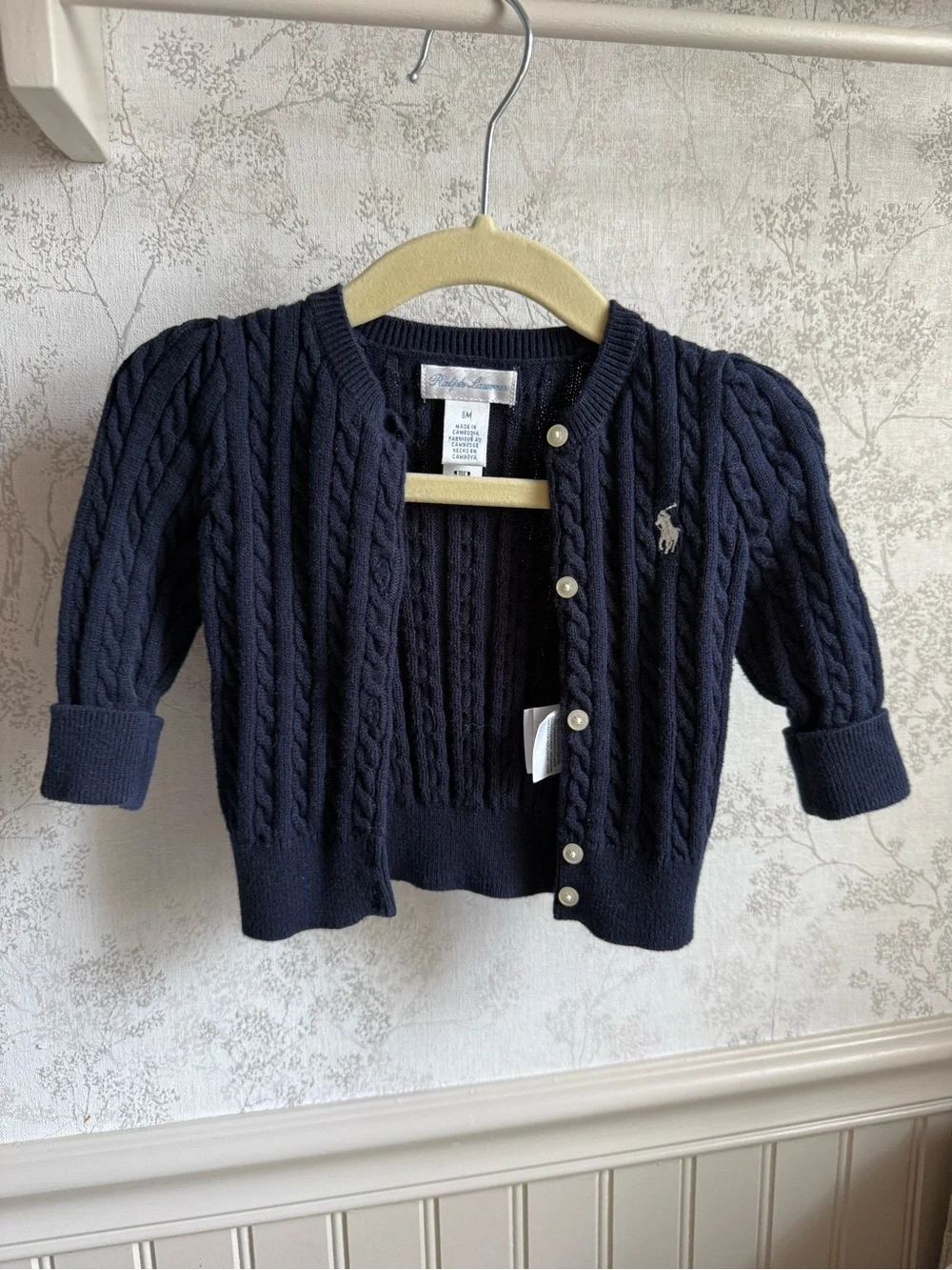 Ralph Lauren Baby Mini-Cable Cotton Cardigan in Navy